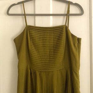 Lands End Canvas pleated dress, olive, spaghetti straps, 10